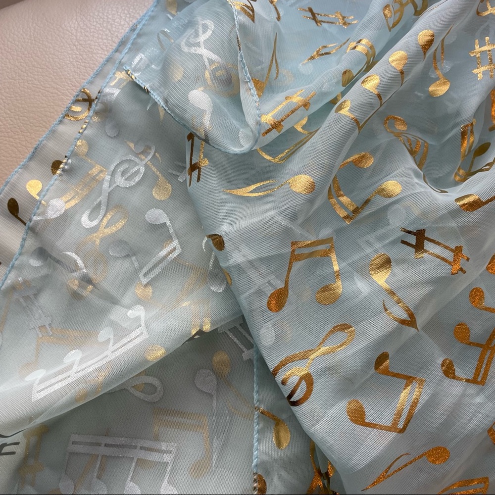Teal Music Scarf; Sheer, Shiny Gold - Picture 3 of 4